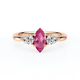 Bague trilogie saphir rose et diamant Coucher de Soleil - 19