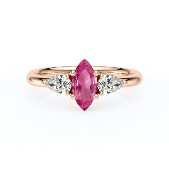 Bague trilogie saphir rose et diamant Coucher de Soleil - 19