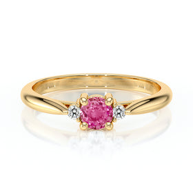 Bague trilogie saphir rose et diamant Coucher de Soleil - 1