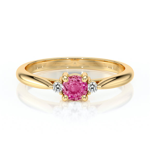 Bague trilogie saphir rose et diamant Coucher de Soleil - 1