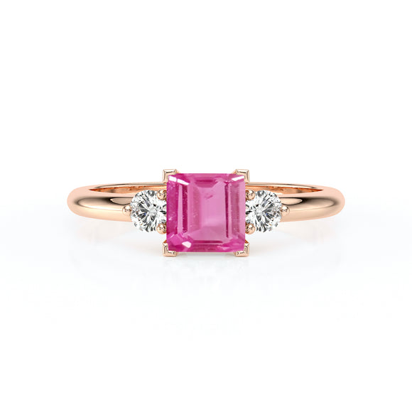 Bague trilogie saphir rose et diamant Coucher de Soleil - 8