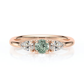 Bague trilogie saphir vert et diamant Coucher de Soleil - 5