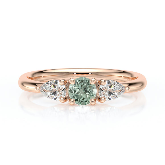 Bague trilogie saphir vert et diamant Coucher de Soleil - 5