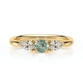 Bague trilogie saphir vert et diamant Coucher de Soleil - 5
