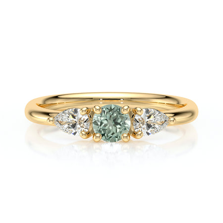 Bague trilogie saphir vert et diamant Coucher de Soleil - 5