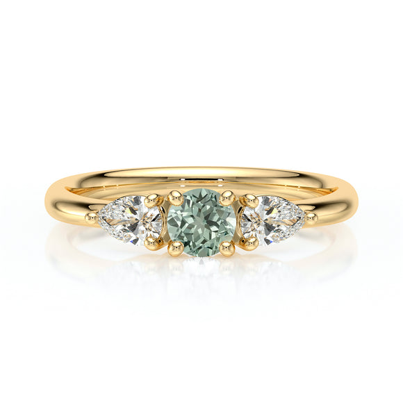 Bague trilogie saphir vert et diamant Coucher de Soleil - 5