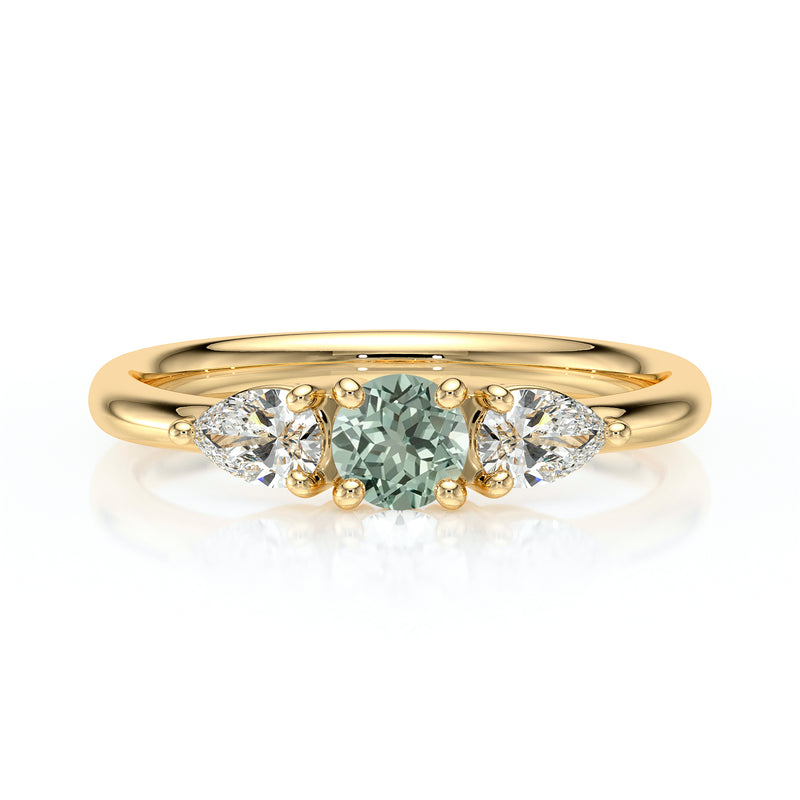 Bague trilogie saphir vert et diamant Coucher de Soleil - 5