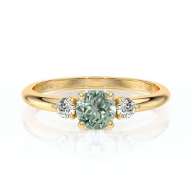 Bague trilogie saphir vert et diamant Coucher de Soleil - 6