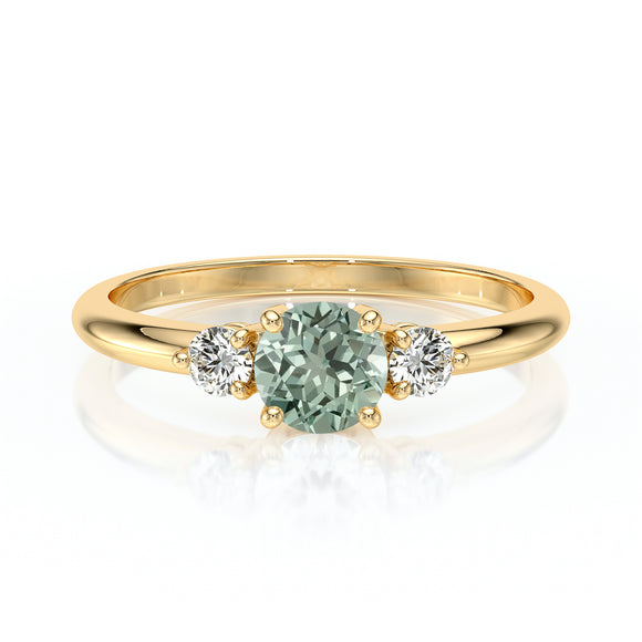 Bague trilogie saphir vert et diamant Coucher de Soleil - 6