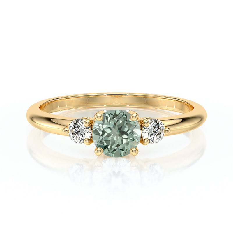 Bague trilogie saphir vert et diamant Coucher de Soleil - 6