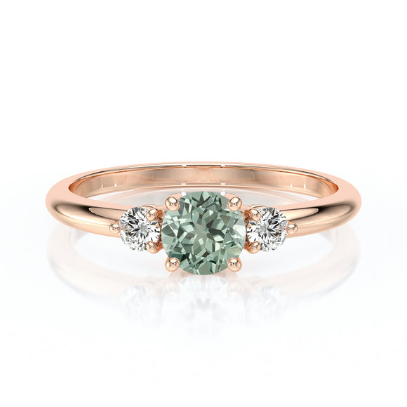 Bague trilogie saphir vert et diamant Coucher de Soleil - 6