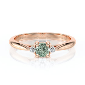 Bague trilogie saphir vert et diamant Coucher de Soleil - 1