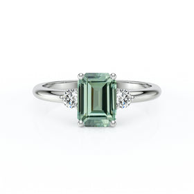 Bague trilogie saphir vert et diamant Coucher de Soleil - 10