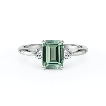 Bague trilogie saphir vert et diamant Coucher de Soleil - 10