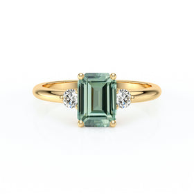 Bague trilogie saphir vert et diamant Coucher de Soleil - 10