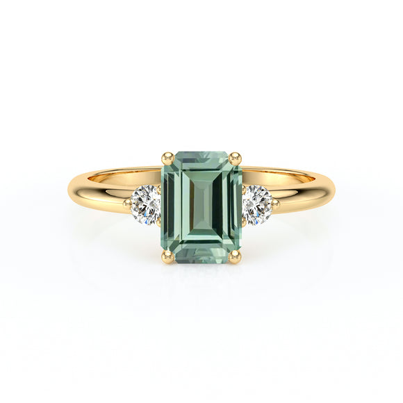 Bague trilogie saphir vert et diamant Coucher de Soleil - 10