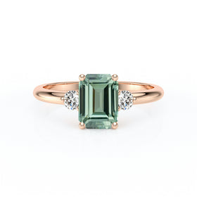 Bague trilogie saphir vert et diamant Coucher de Soleil - 10
