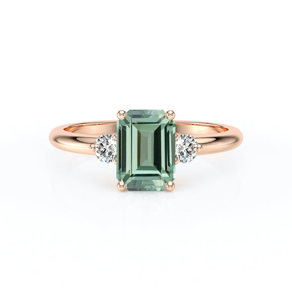Bague trilogie saphir vert et diamant Coucher de Soleil - 10