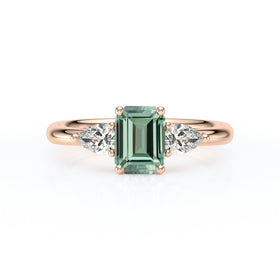 Bague trilogie saphir vert et diamant Coucher de Soleil - 16