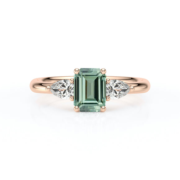 Bague trilogie saphir vert et diamant Coucher de Soleil - 16