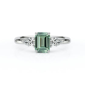 Bague trilogie saphir vert et diamant Coucher de Soleil - 16