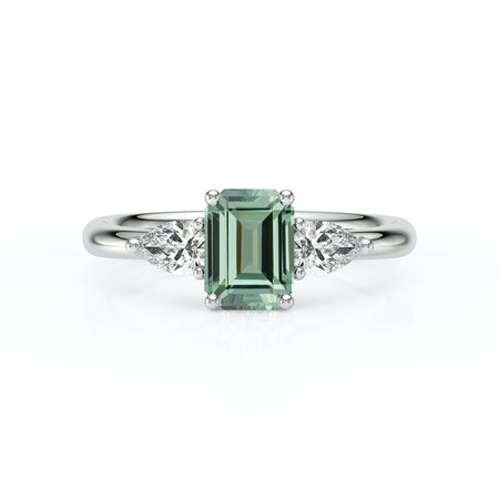 Bague trilogie saphir vert et diamant Coucher de Soleil - 16