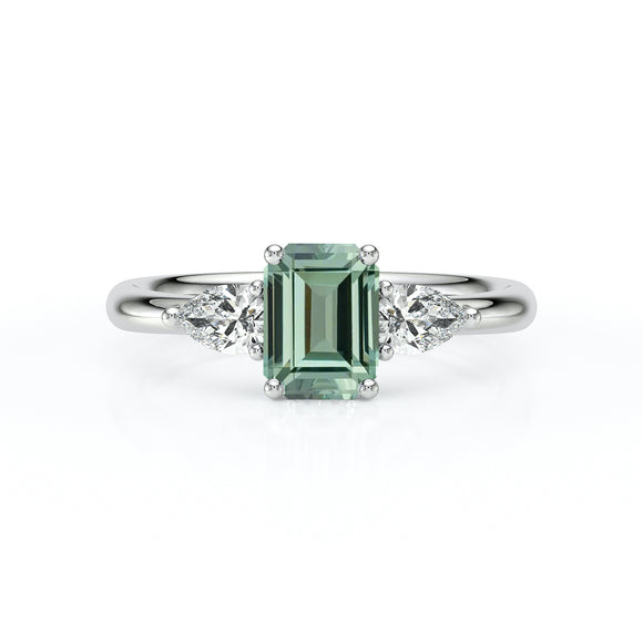 Bague trilogie saphir vert et diamant Coucher de Soleil - 16