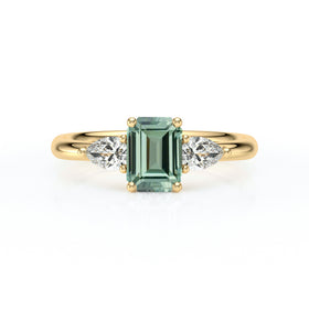 Bague trilogie saphir vert et diamant Coucher de Soleil - 16