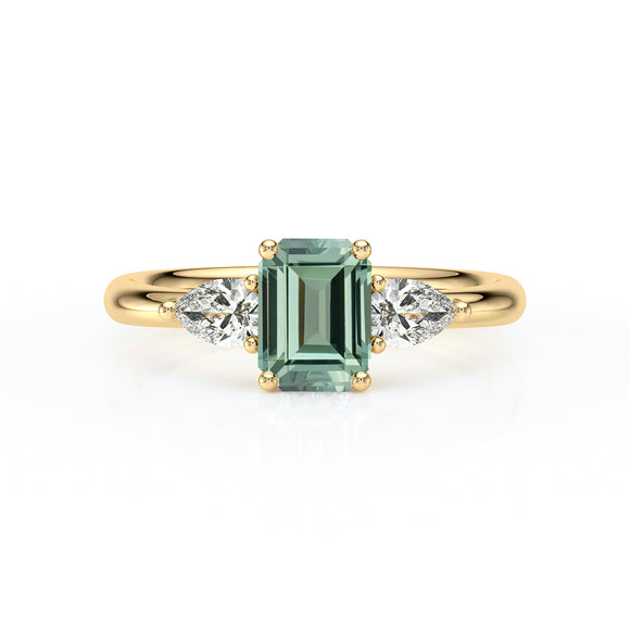Bague trilogie saphir vert et diamant Coucher de Soleil - 16