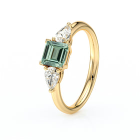Bague trilogie saphir vert et diamant Coucher de Soleil - 17