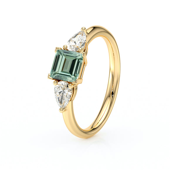 Bague trilogie saphir vert et diamant Coucher de Soleil - 17
