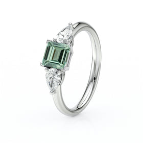 Bague trilogie saphir vert et diamant Coucher de Soleil - 17