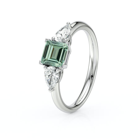 Bague trilogie saphir vert et diamant Coucher de Soleil - 17