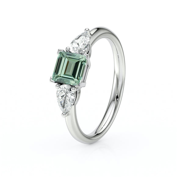 Bague trilogie saphir vert et diamant Coucher de Soleil - 17
