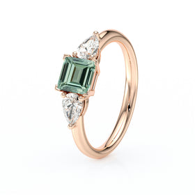 Bague trilogie saphir vert et diamant Coucher de Soleil - 17