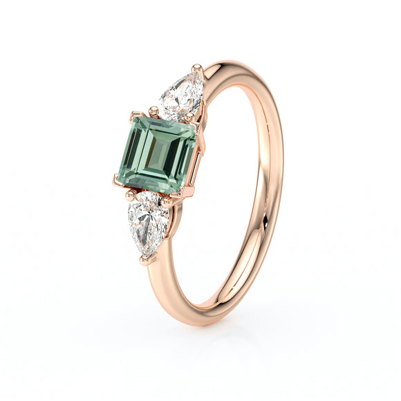 Bague trilogie saphir vert et diamant Coucher de Soleil - 17