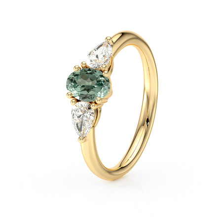 Bague trilogie saphir vert et diamant Coucher de Soleil - 18