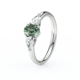 Bague trilogie saphir vert et diamant Coucher de Soleil - 18