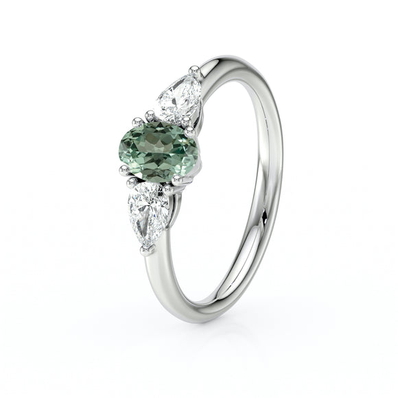 Bague trilogie saphir vert et diamant Coucher de Soleil - 18