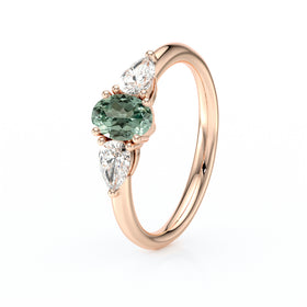 Bague trilogie saphir vert et diamant Coucher de Soleil - 18