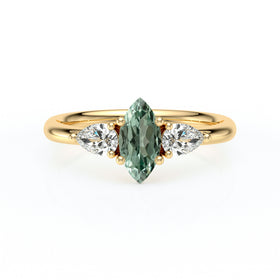 Bague trilogie saphir vert et diamant Coucher de Soleil - 19