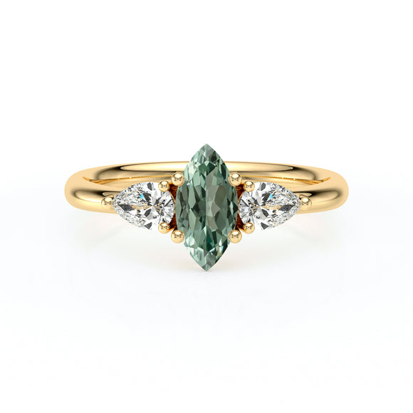 Bague trilogie saphir vert et diamant Coucher de Soleil - 19