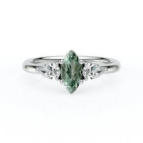 Bague trilogie saphir vert et diamant Coucher de Soleil - 19