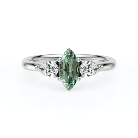 Bague trilogie saphir vert et diamant Coucher de Soleil - 19