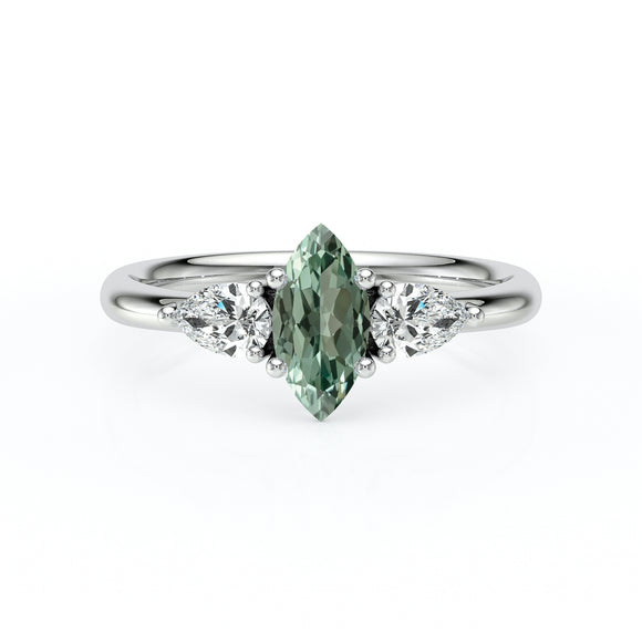 Bague trilogie saphir vert et diamant Coucher de Soleil - 19