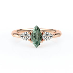 Bague trilogie saphir vert et diamant Coucher de Soleil - 19