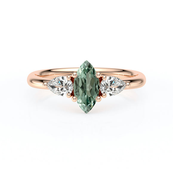 Bague trilogie saphir vert et diamant Coucher de Soleil - 19