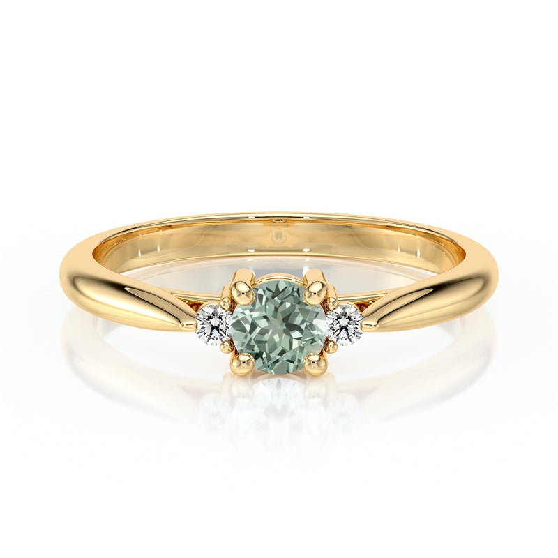Bague trilogie saphir vert et diamant Coucher de Soleil - 1