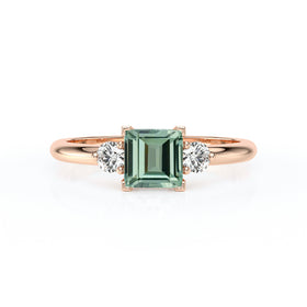 Bague trilogie saphir vert et diamant Coucher de Soleil - 8