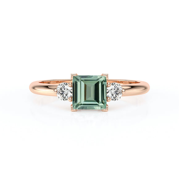 Bague trilogie saphir vert et diamant Coucher de Soleil - 8
